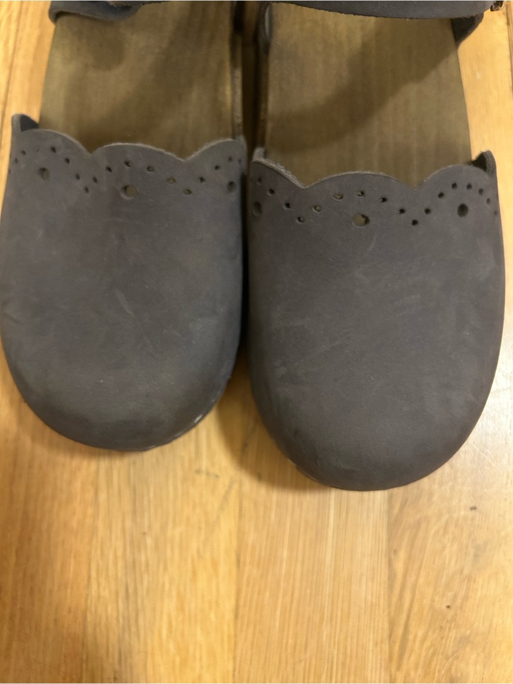 Sandgrens Women’s Milan Clog Sandals Navy Nubuck Leather w Scalloped Trim, EU 39 - Picture 6 of 11